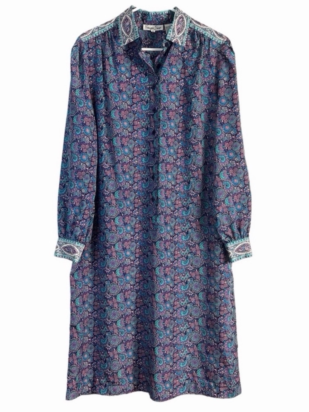 Vintage Schrader Sport New York Colorful Floral Half Button Boho Dress